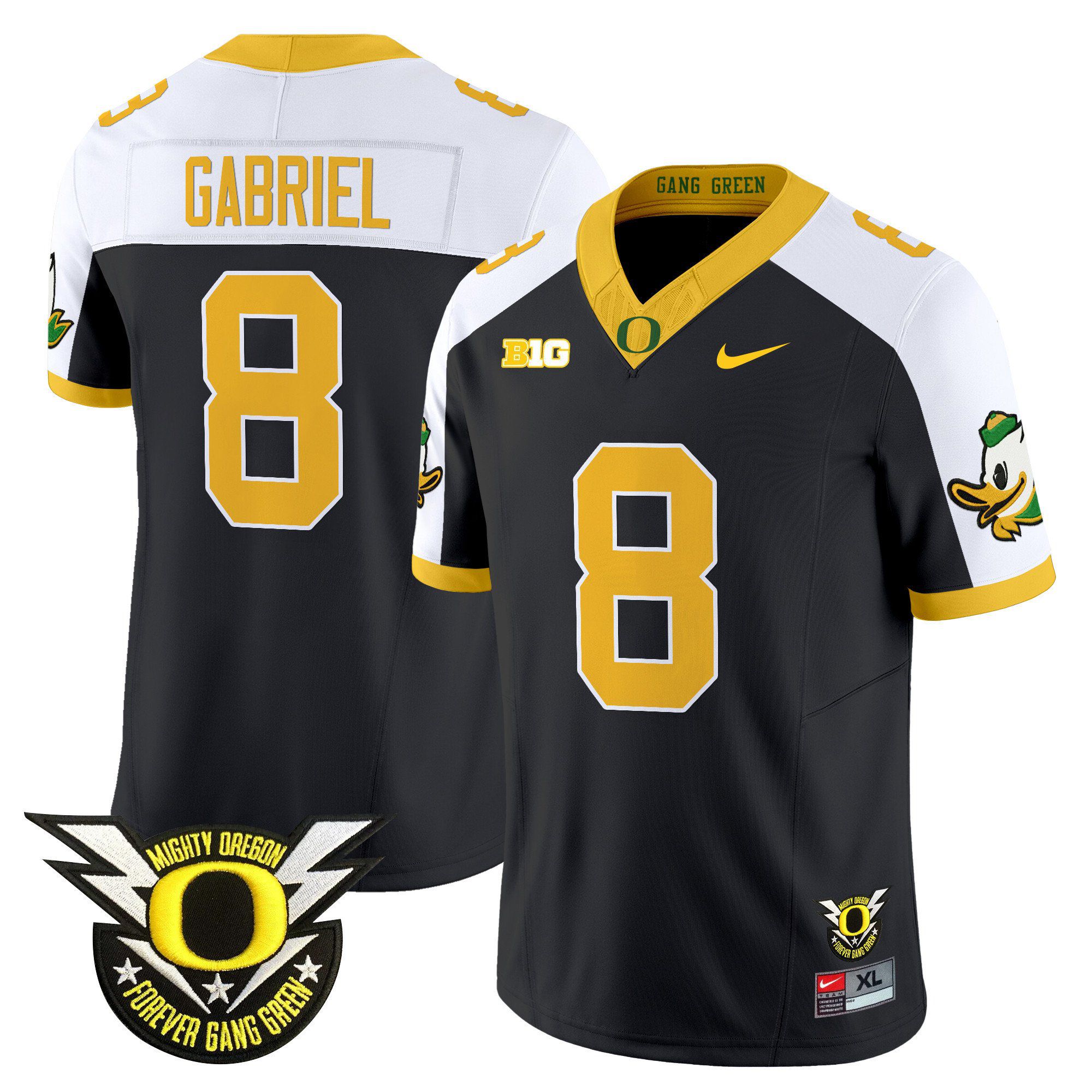 Men Oregon Ducks #8 Gabriel Black 2024 Nike Forever Gang Green & BIG Patch Vapor Limited NCAA Jersey style 1->ncaa teams->NCAA Jersey